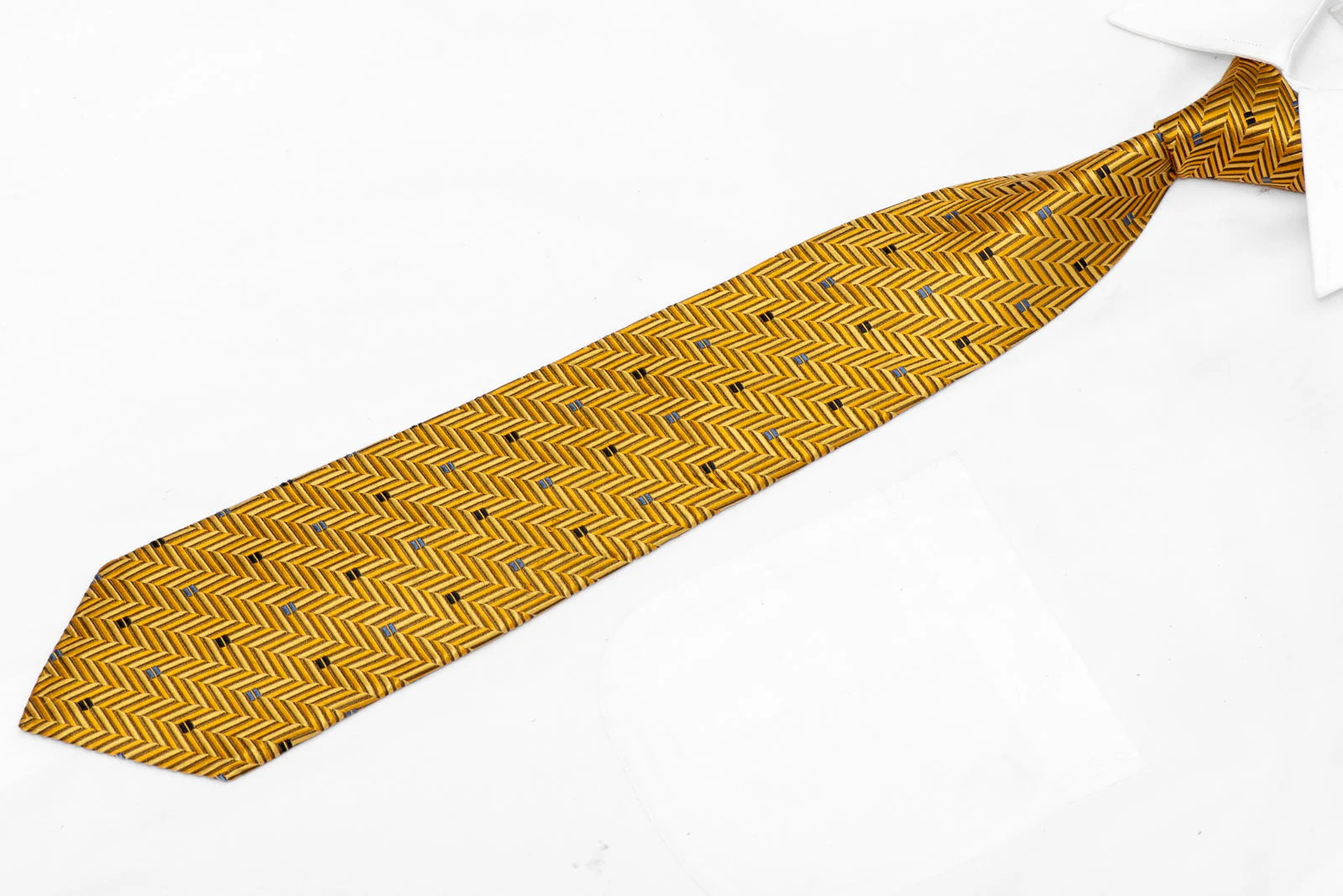 Woven Silk Necktie - Golden Herringbone Pattern - Image 2