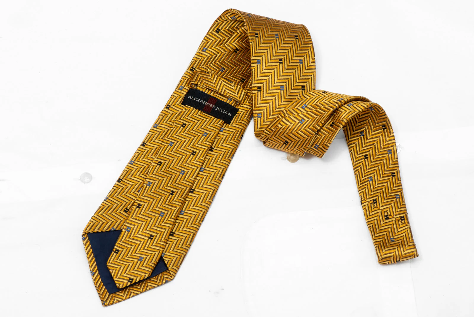 Woven Silk Necktie - Golden Herringbone Pattern - Image 3