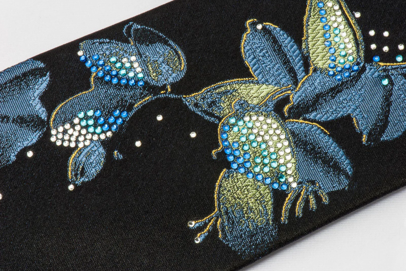 Y J Park Crystal Rhinestone Tie Floral On Black Silk - Image 2