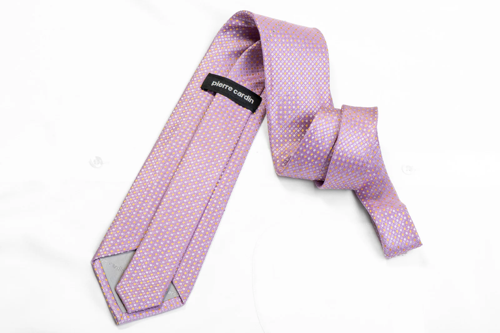 Yellow Silver Micro Dots On Mauve Rhinestone Silk Necktie With Sparkles - Image 4