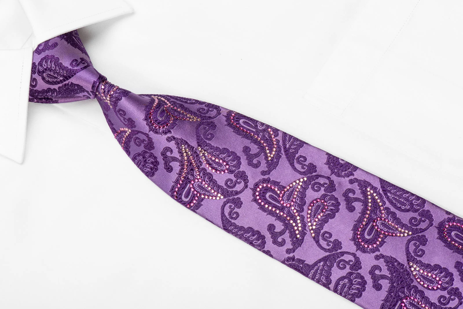 Paisley On Purple Men's Crystal Silk Tie With Sparkles - Image 2