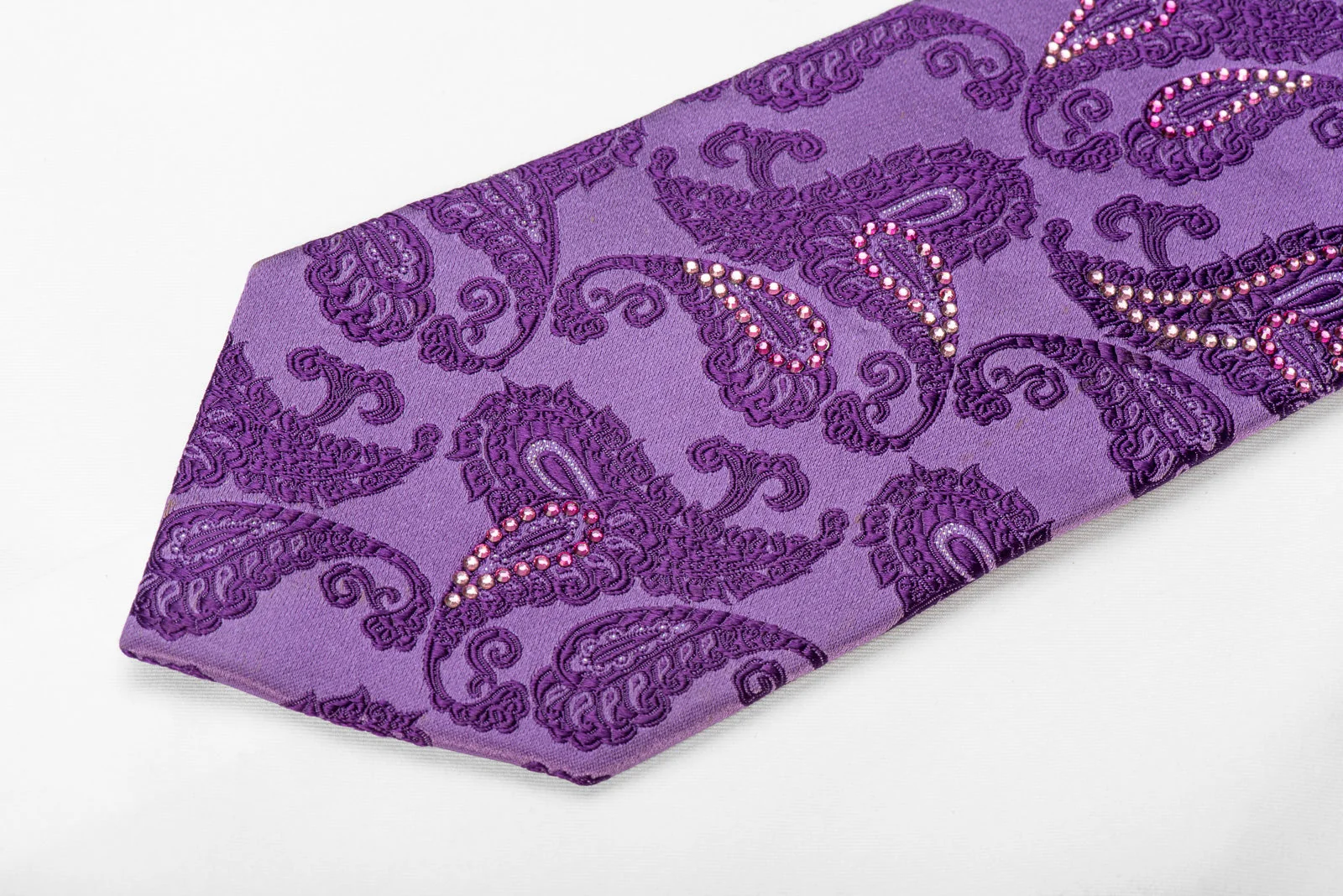 Paisley On Purple Men's Crystal Silk Tie With Sparkles - Image 3