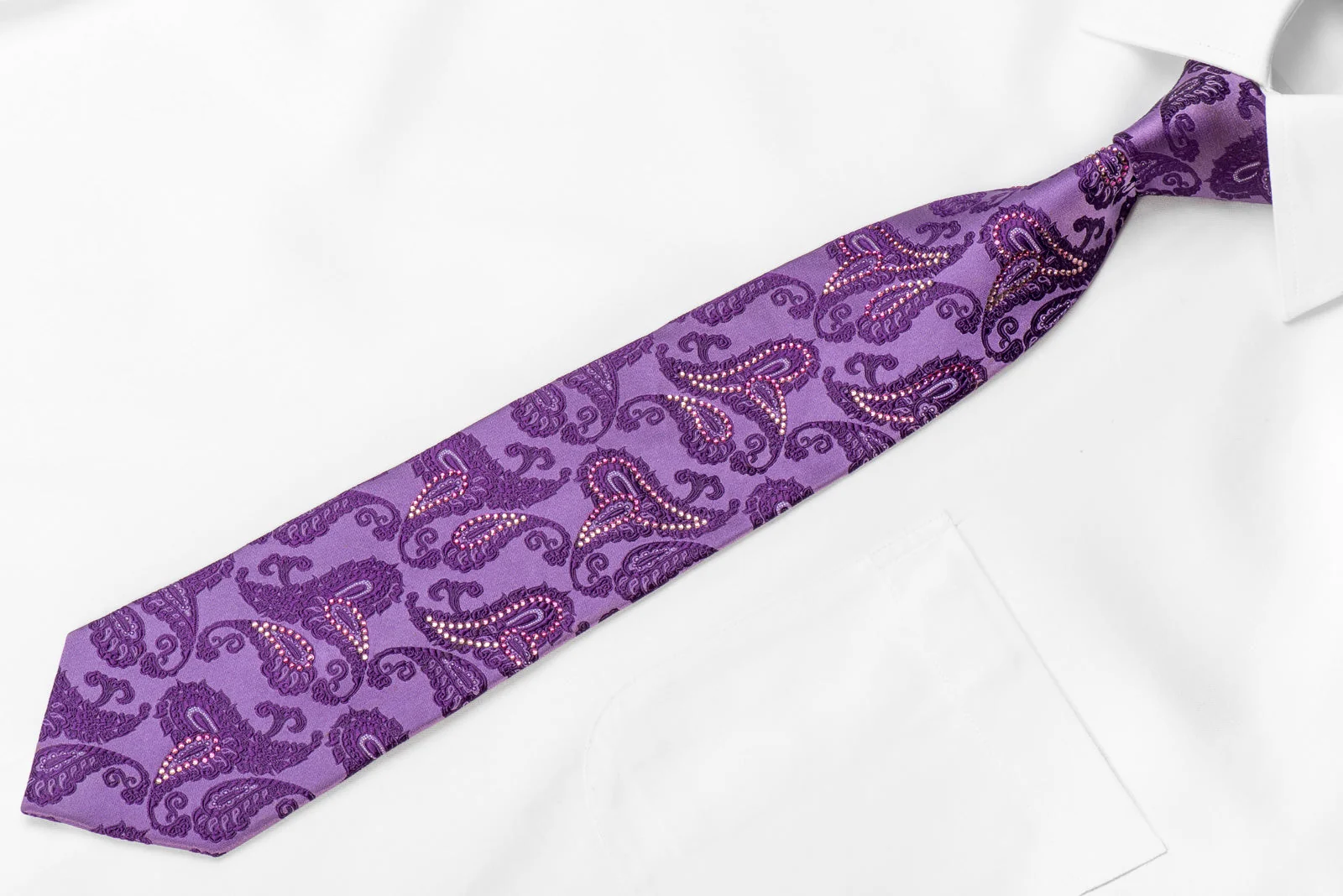 Paisley On Purple Men's Crystal Silk Tie With Sparkles - Image 4