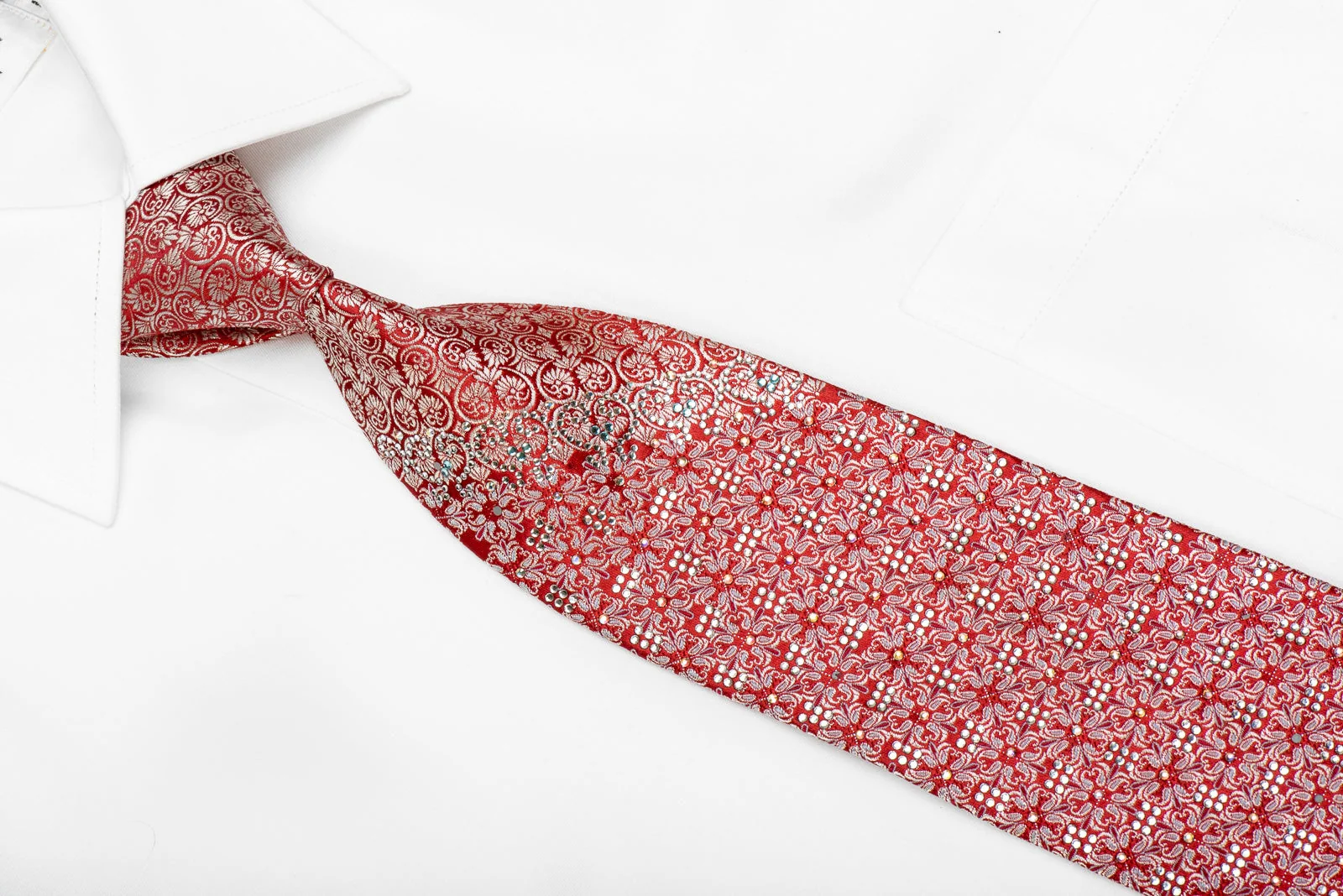 Yezak Men's Crystal Tie Silver Cartouche On Red With Silver Sparkles - Image 2