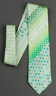 Yezak Silk Neck Tie Dots On Green With Green & White Rhinestones 3 1/4 Inch - Image 8