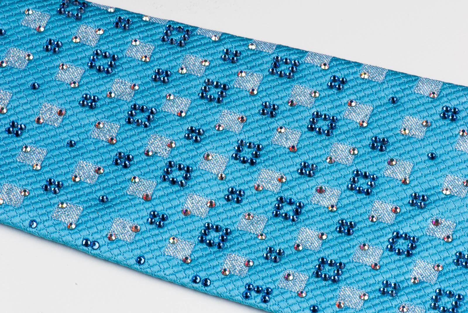 Yezak Woven Silk Neck Tie With Rhinestones Silver Squares On Light Blue - Image 3